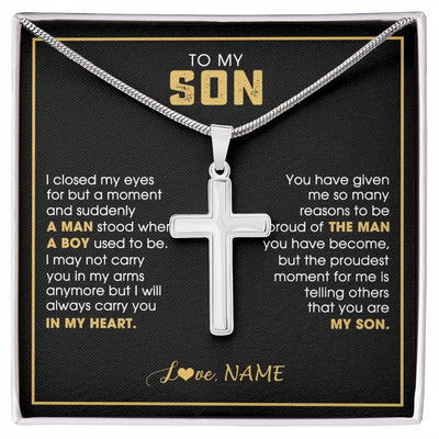 Stainless Cross Necklace | Personalized To My Son Necklace from Mom Mother Dad I Closed My Eyes For A Moment Son Birthday Graduation Christmas Jewelry Customized Gift Box Message Card | teecentury