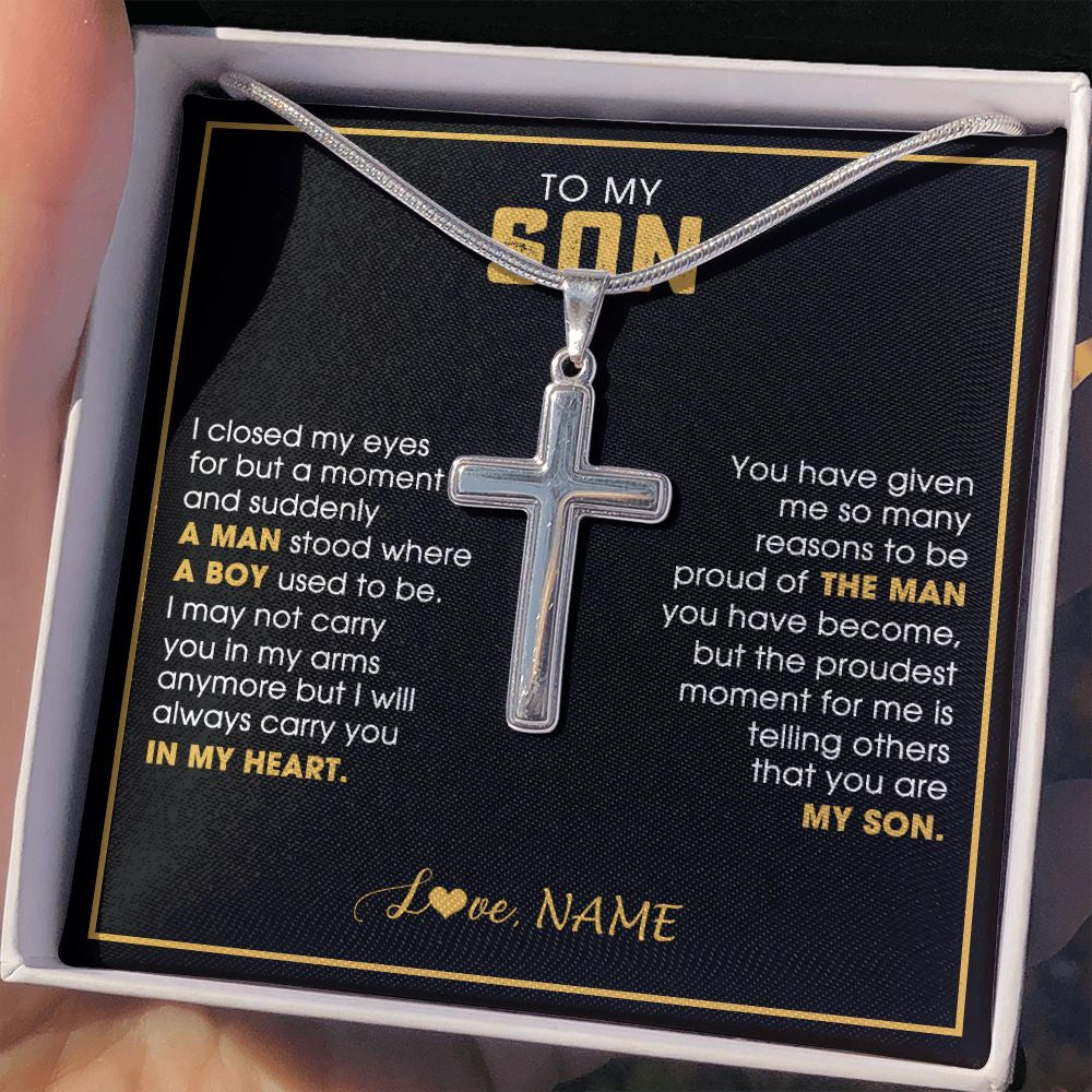 Stainless Cross Necklace | Personalized To My Son Necklace from Mom Mother Dad I Closed My Eyes For A Moment Son Birthday Graduation Christmas Jewelry Customized Gift Box Message Card | teecentury