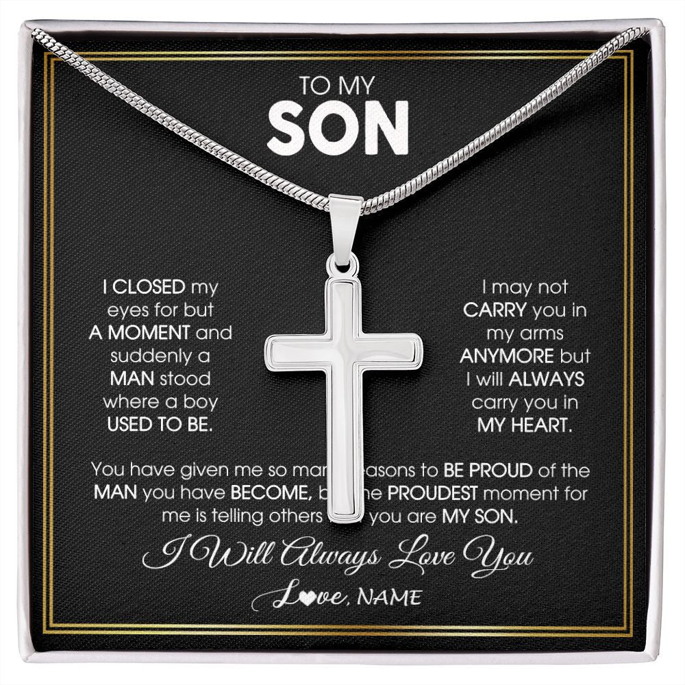 Stainless Cross Necklace | Personalized To My Son Necklace from Mom Mother Fahter Dad I Closed My Eyes For A Moment Son Birthday Graduation Christmas Customized Gift Box Message Card | teecentury