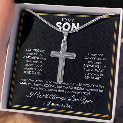 Stainless Cross Necklace | Personalized To My Son Necklace from Mom Mother Fahter Dad I Closed My Eyes For A Moment Son Birthday Graduation Christmas Customized Gift Box Message Card | teecentury