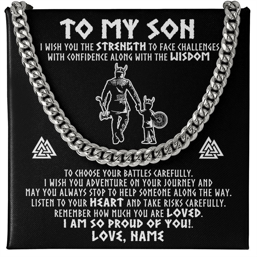 Cuban Link Chain Necklace | Personalized To My Son Viking Necklace From Dad Father I Am So Proud Of You Runes Viking Son Birthday Christmas Customized Gift Box Message Card | teecentury