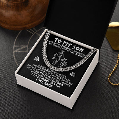 Cuban Link Chain Necklace | Personalized To My Son Viking Necklace From Dad Father I Am So Proud Of You Runes Viking Son Birthday Christmas Customized Gift Box Message Card | teecentury