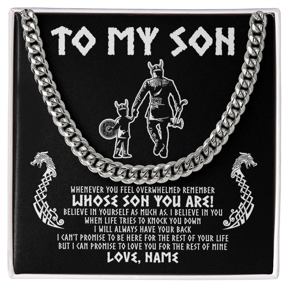 Cuban Link Chain Necklace | Personalized To My Son Viking Necklace From Dad Father Whenever You Feel Overwhelmed Son Birthday Christmas Customized Gift Box Message Card | teecentury