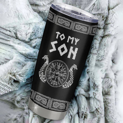 Personalized To My Son Viking Stainless Steel Tumbler Cup Never Feel You Are Alone Odin Scandinavian Norse Runes Son Birthday Christmas Christmas Travel Mug | teecentury