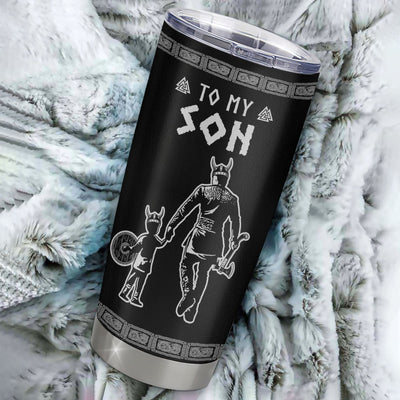 Personalized To My Son Viking Tumbler From Dad Father Stainless Steel Cup I Am So Proud Of You Runes Viking Son Birthday Christmas Travel Mug | teecentury