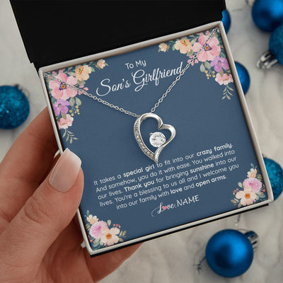 Forever Love Necklace | Personalized To My Son's Girlfriend Necklace From Mom It Takes A Special Girlfriend Birthday Wedding Valentines Day Christmas Customized Gift Box Message Card | teecentury