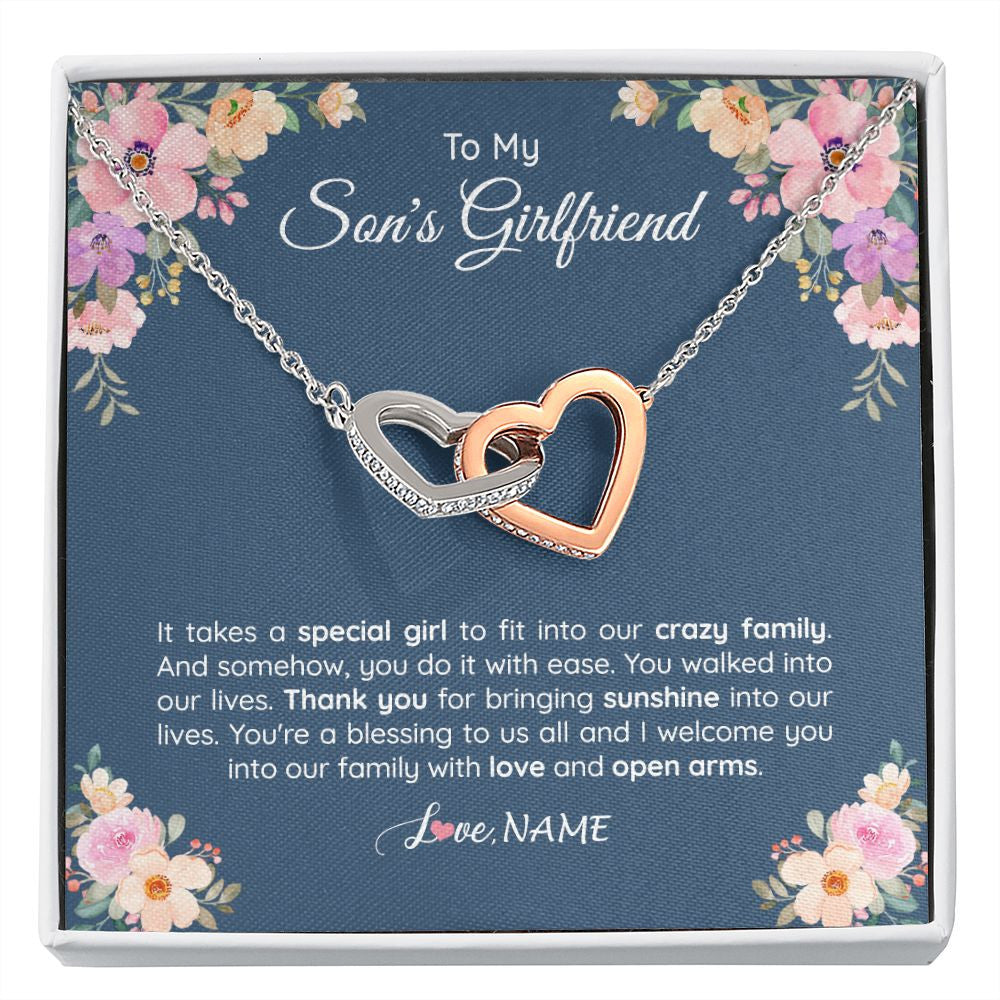 Personalized to My Son's Girlfriend Necklace from Mom It Takes A Special Girlfriend Wedding Birthday Christmas Customized Gift Box Message Card