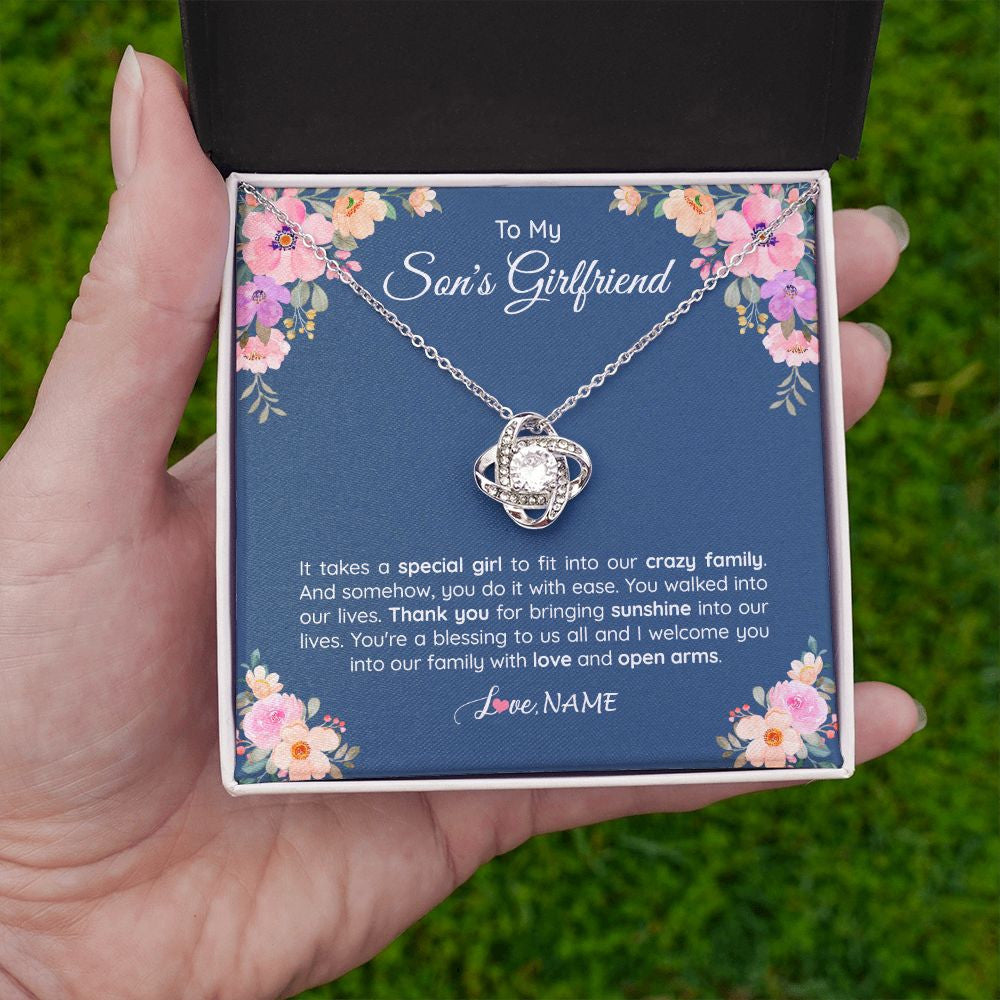Love Knot Necklace | Personalized To My Son's Girlfriend Necklace From Mom It Takes A Special Girlfriend Birthday Wedding Valentines Day Christmas Customized Gift Box Message Card | teecentury