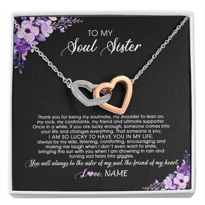 Interlocking Hearts Necklace | Personalized To My Soul Sister Necklace from Sister The Friend Of My Heart Sister Jewelry Birthday Graduation Christmas Customized Gift Box Message Card | teecentury