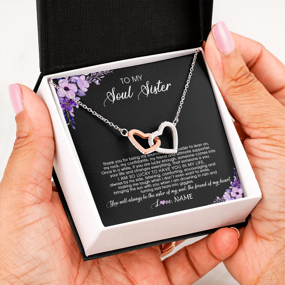 Interlocking Hearts Necklace | Personalized To My Soul Sister Necklace from Sister The Friend Of My Heart Sister Jewelry Birthday Graduation Christmas Customized Gift Box Message Card | teecentury