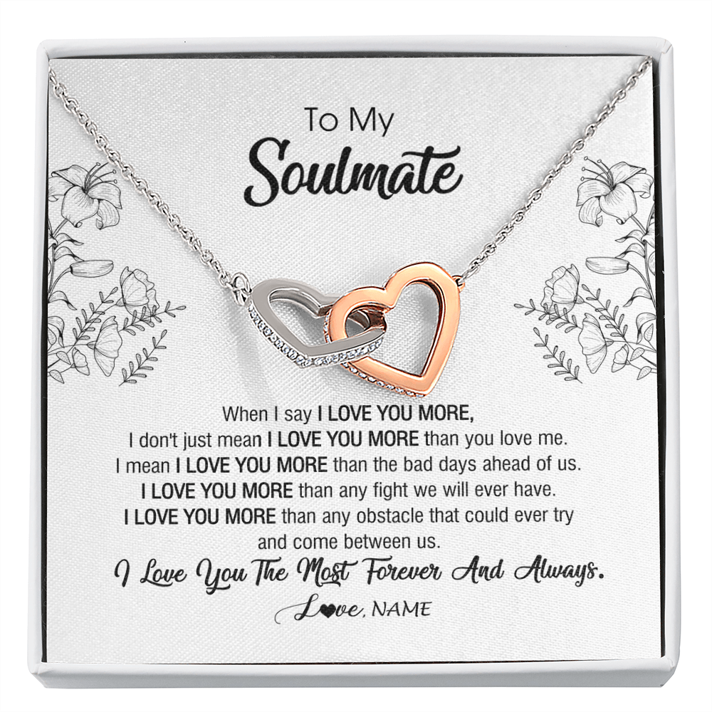 Interlocking Hearts Necklace | Personalized To My Soulmate Necklace For Women Future Wife Girlfriend Love You Birthday Anniversary Wedding Valentines Day Christmas Customized Message Card | teecentury