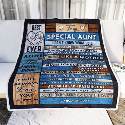 Personalized To My Special Aunt Blanket From Niece Nephew Wood Letter Best Aunt Ever Birthday Mothers Day Christmas Thanksgiving Customized Fleece Blanket | teecentury