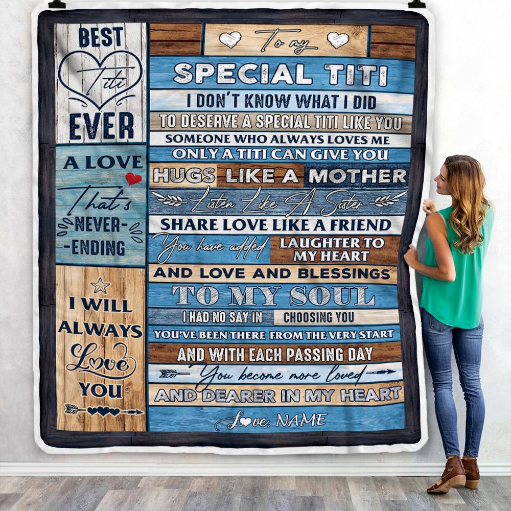 Personalized To My Special Titi Blanket From Niece Nephew Wood Letter Best Titi Ever Birthday Mothers Day Christmas Thanksgiving Customized Fleece Blanket | teecentury