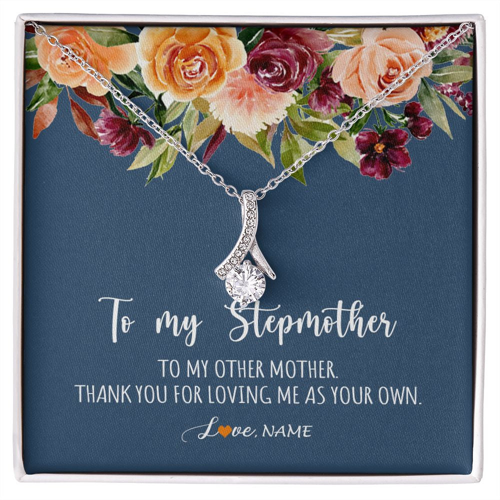Alluring Beauty Necklace | Personalized To My Stepmother Necklace Thank You For Loveing Me As Your Own Bonus Mom Stepmom Birthday Mothers Day Christmas Customized Gift Box Message Card | teecentury