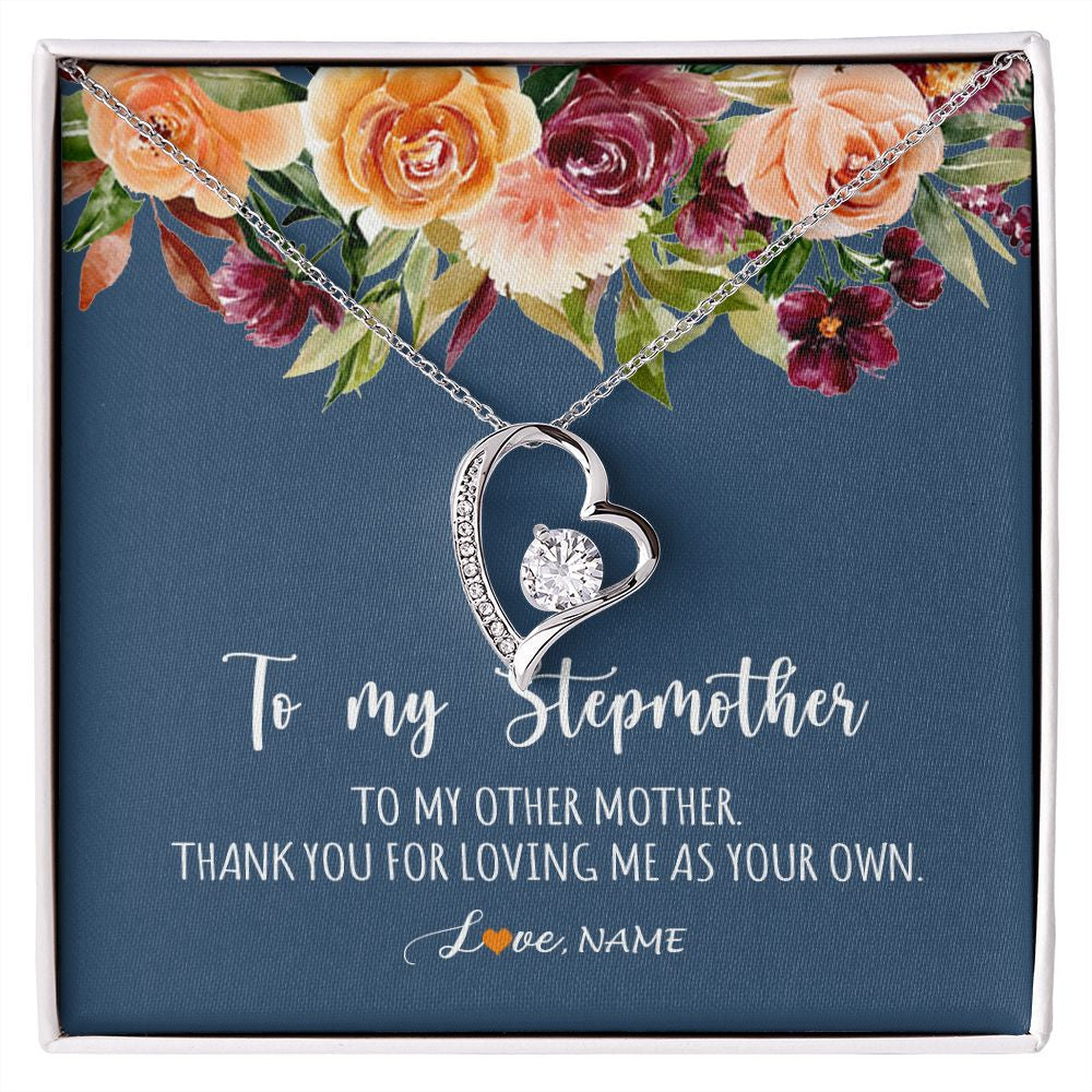 Forever Love Necklace | Personalized To My Stepmother Necklace Thank You For Loveing Me As Your Own Bonus Mom Stepmom Birthday Mothers Day Christmas Customized Gift Box Message Card | teecentury