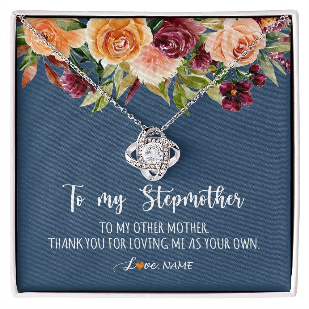 Love Knot Necklace | Personalized To My Stepmother Necklace Thank You For Loveing Me As Your Own Bonus Mom Stepmom Birthday Mothers Day Christmas Customized Gift Box Message Card | teecentury