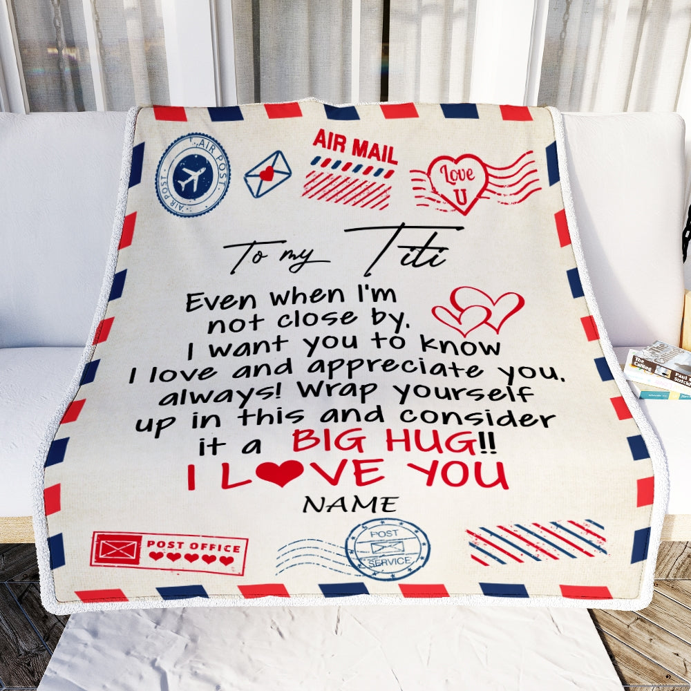 Personalized To My Titi Blanket From Niece Nephew I Love You Hugs Air Mail Letter Birthday Titi Thanksgiving Mothers Day Christmas Customized Fleece Blanket Blanket | Teecentury.com