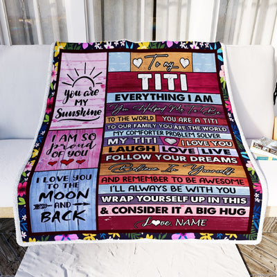 Personalized To My Titi Blanket From Niece Nephew Wood Everything I Am You Helped Me To Be Titi Birthday Mothers Day Christmas Fleece Blanket Blanket | Teecentury.com