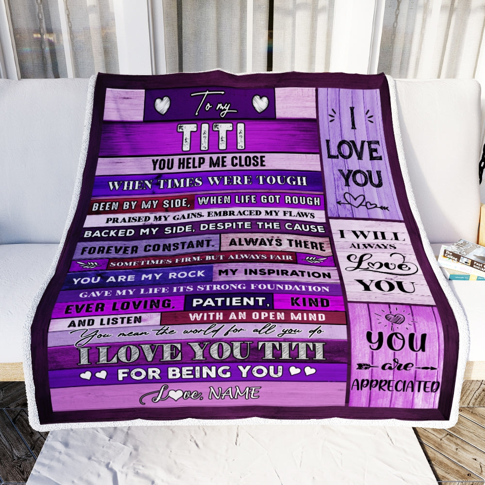 Personalized To My Titi Blanket From Niece Nephew Wood You Help Me Close I Love You Titi Mothers Day Thanksgiving Christmas Customized Fleece Throw Blanket Blanket | Teecentury.com