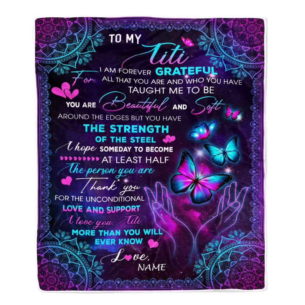 Personalized To My Titi Blanket From Niece Nephew You Are Beautiful Butterfly Titi Birthday Mothers Day Christmas Customized Fleece Throw Blanket Blanket | Teecentury.com