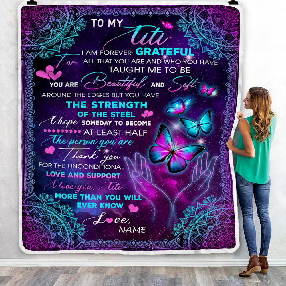 Personalized To My Titi Blanket From Niece Nephew You Are Beautiful Butterfly Titi Birthday Mothers Day Christmas Customized Fleece Throw Blanket Blanket | Teecentury.com
