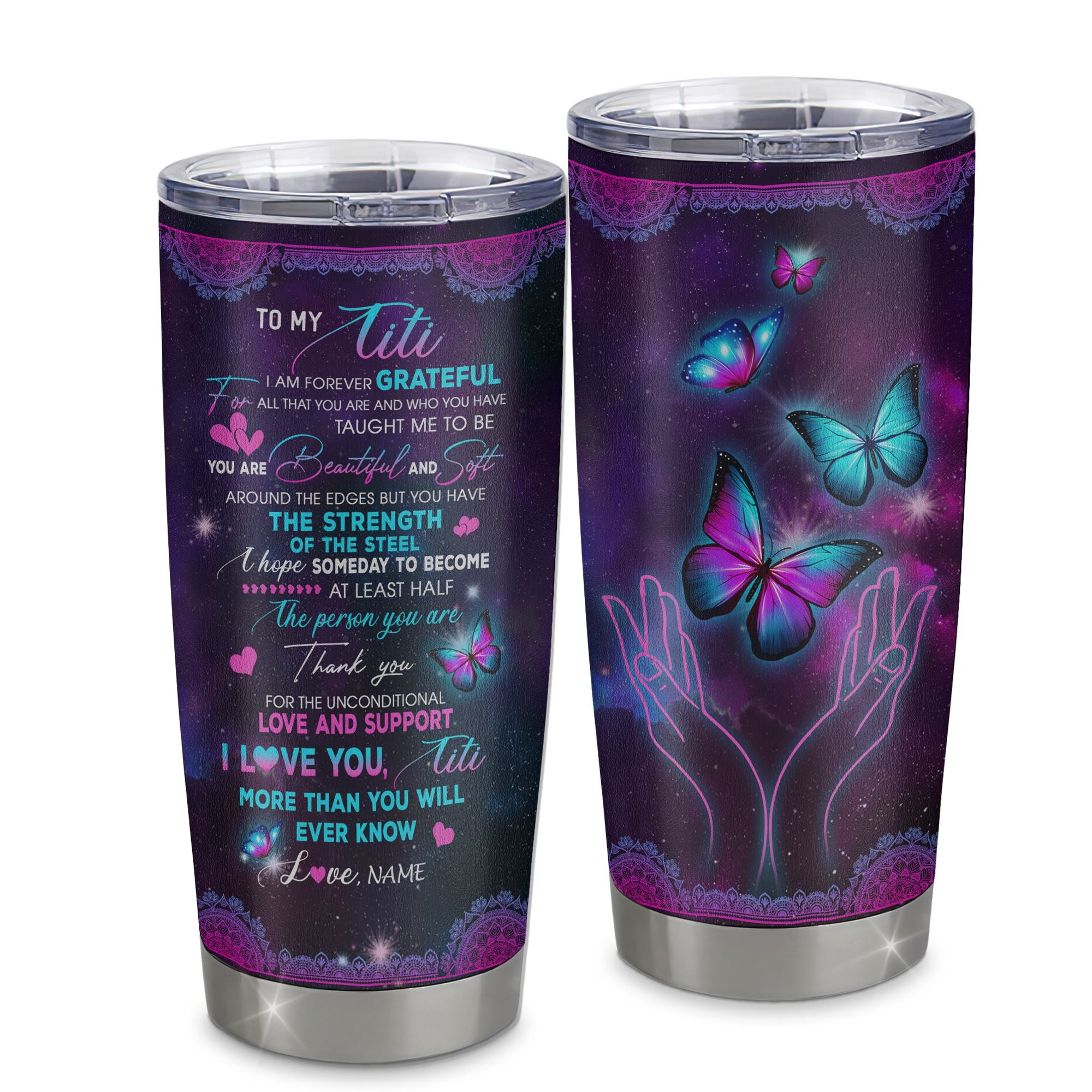 Personalized To My Titi From Niece Nephew Grandson Stainless Steel Tumbler Cup You Are Beautiful Butterfly Titi Mothers Day Birthday Christmas Travel Mug | teecentury
