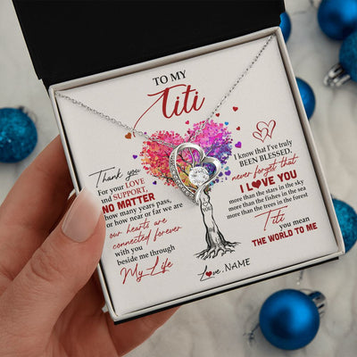 Forever Love Necklace | Personalized To My Titi Necklace From Niece Nephew Never Forget That I Love You You Mean The World Titi Birthday Mothers Day Christmas Customized Gift Box Message Card | teecentury