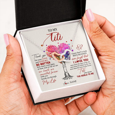 Interlocking Hearts Necklace | Personalized To My Titi Necklace From Niece Nephew Never Forget That I Love You You Mean The World Titi Birthday Mothers Day Christmas Customized Gift Box Message Card | teecentury