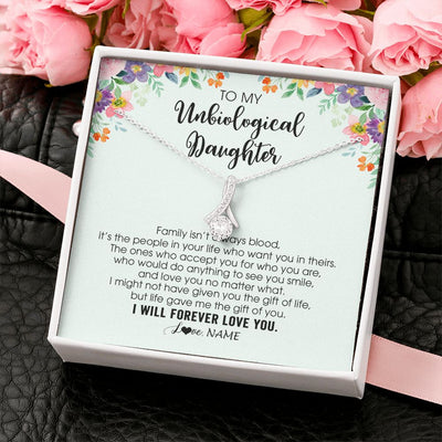 Alluring Beauty Necklace | Personalized To My Unbiological Daughter Necklace Family Isn't Always Blood Bonus Daughter Stepdaughter Birthday Christmas Customized Gift Box Message Card | teecentury