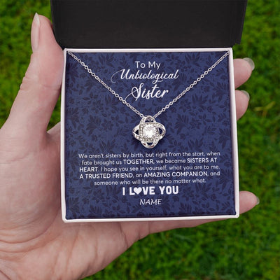 Love Knot Necklace | Personalized To My Unbiological Sister Necklace For Soul Sister Best Friend Bff Birthday Graduation Christmas Pendant Jewelry Customized Gift Box Message Card | teecentury