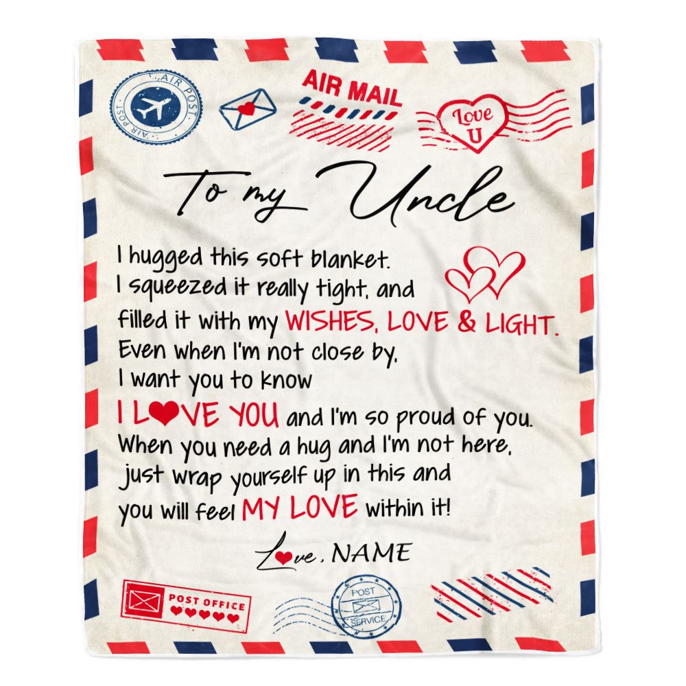 Personalized To My Uncle Blanket From Niece Nephew Air Mail Letter I Love You Uncle Birthday Fathers Day Christmas Customized Fleece Throw Blanket | teecentury