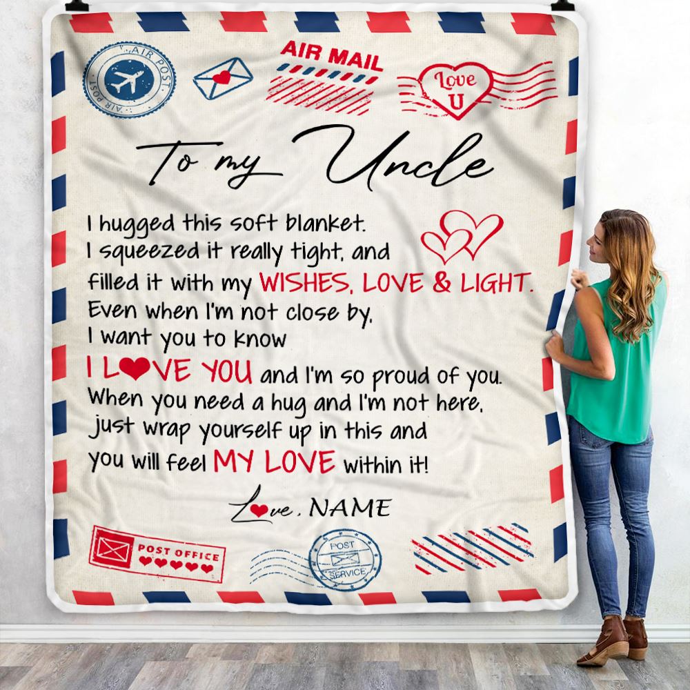 Personalized To My Uncle Blanket From Niece Nephew Air Mail Letter I Love You Uncle Birthday Fathers Day Christmas Customized Fleece Throw Blanket | teecentury