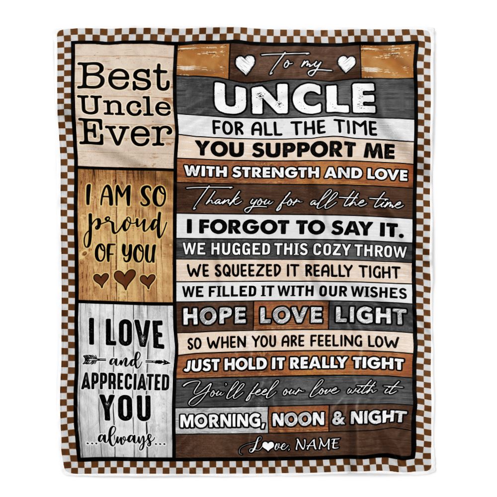 Personalized To My Uncle Blanket From Niece Nephew Wood Thank You For All The Time Uncle Birthday Fathers Day Christmas Customized Bed Fleece Throw Blanket | teecentury