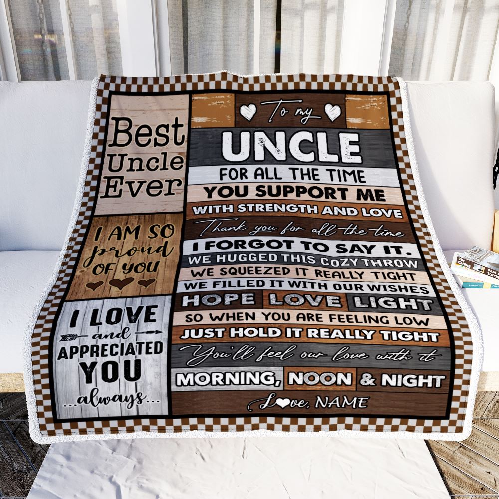 Personalized To My Uncle Blanket From Niece Nephew Wood Thank You For All The Time Uncle Birthday Fathers Day Christmas Customized Bed Fleece Throw Blanket | teecentury