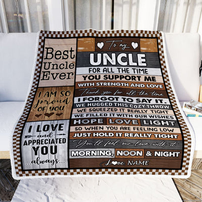 Personalized To My Uncle Blanket From Niece Nephew Wood Thank You For All The Time Uncle Birthday Fathers Day Christmas Customized Bed Fleece Throw Blanket | teecentury