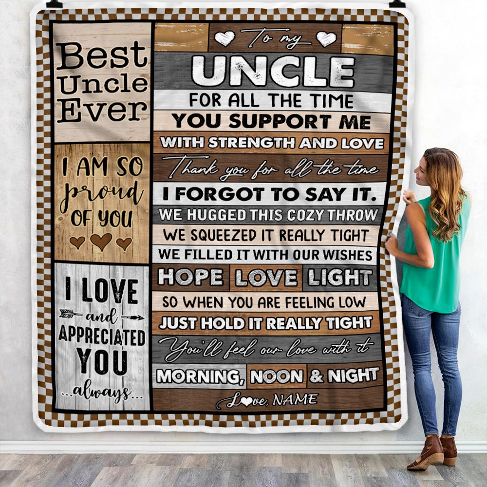 Personalized To My Uncle Blanket From Niece Nephew Wood Thank You For All The Time Uncle Birthday Fathers Day Christmas Customized Bed Fleece Throw Blanket | teecentury