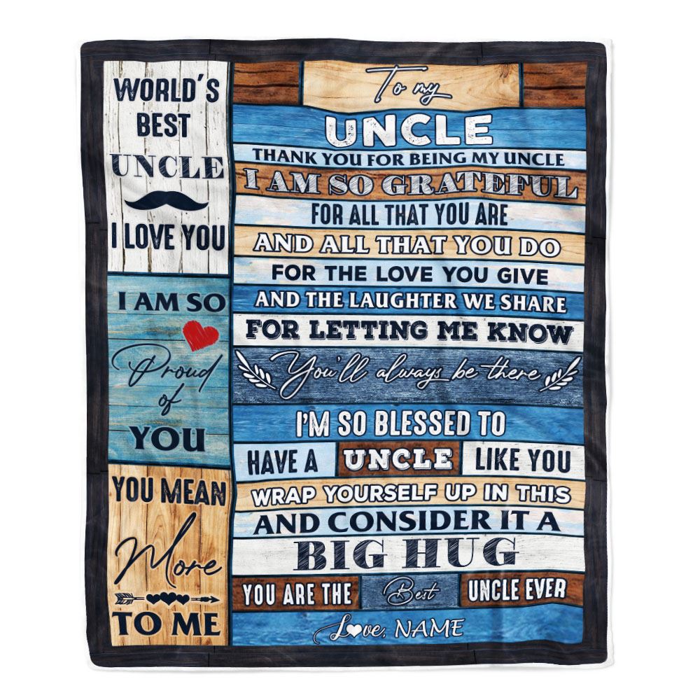 Personalized To My Uncle Blanket From Niece Nephew Wood Thank You For Being My Uncle Fathers Day Birthday Christmas Customized Bed Fleece Throw Blanket | teecentury