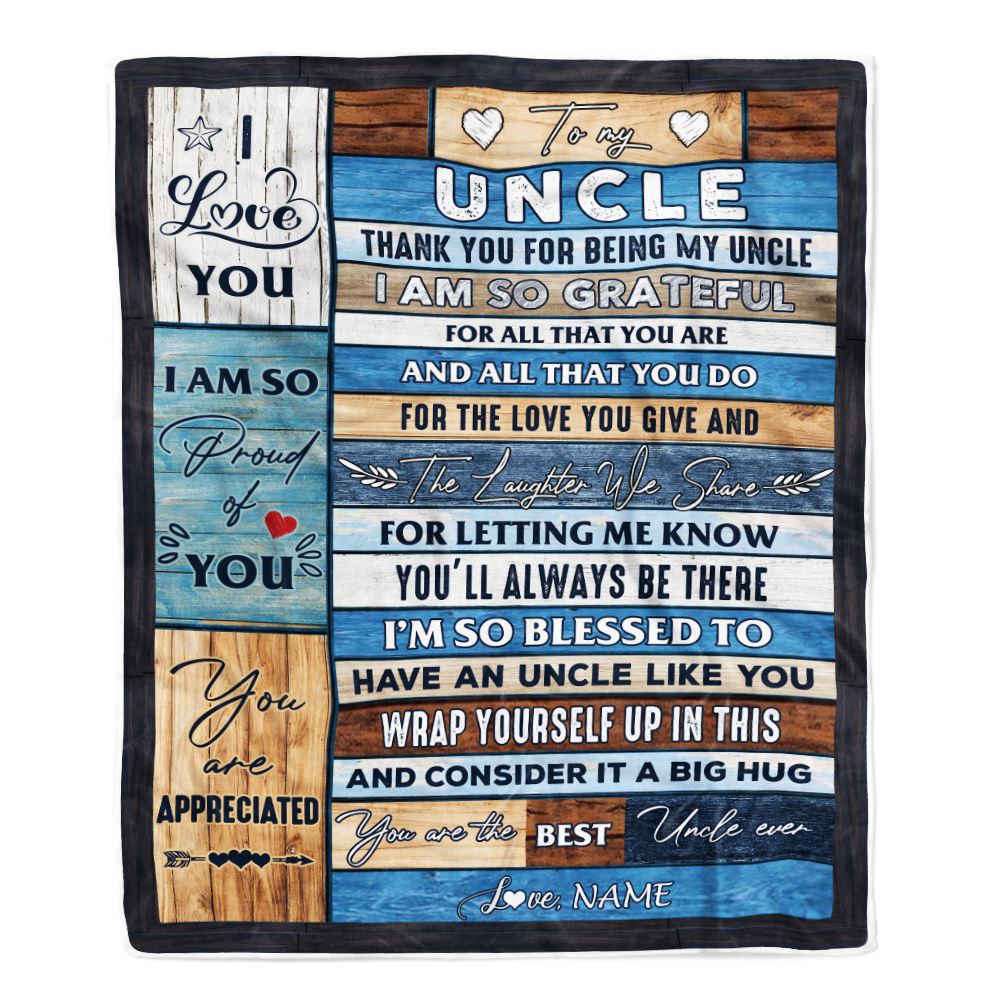 Personalized To My Uncle Blanket from Niece and Nephew Thank you For Being My Uncle Gifts For Birthday Christmas Customized Bed Fleece Throw Blanket | teecentury