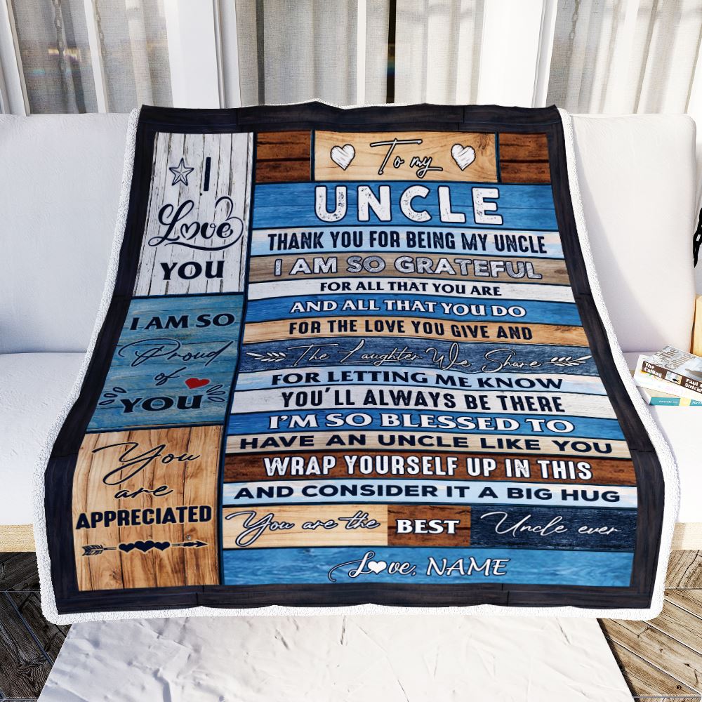 Personalized To My Uncle Blanket from Niece and Nephew Thank you For Being My Uncle Gifts For Birthday Christmas Customized Bed Fleece Throw Blanket | teecentury