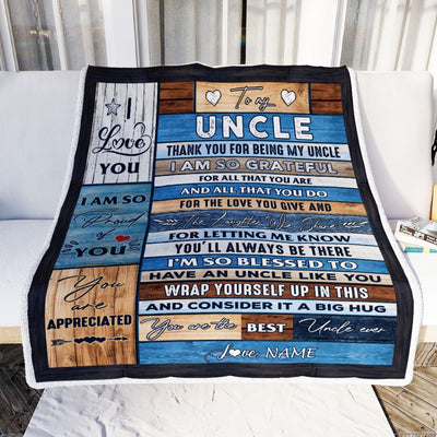 Personalized To My Uncle Blanket from Niece and Nephew Thank you For Being My Uncle Gifts For Birthday Christmas Customized Bed Fleece Throw Blanket | teecentury
