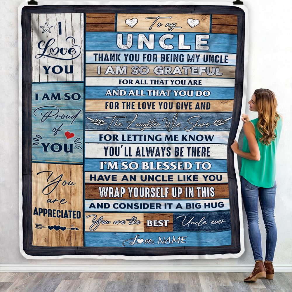 Personalized To My Uncle Blanket from Niece and Nephew Thank you For Being My Uncle Gifts For Birthday Christmas Customized Bed Fleece Throw Blanket | teecentury