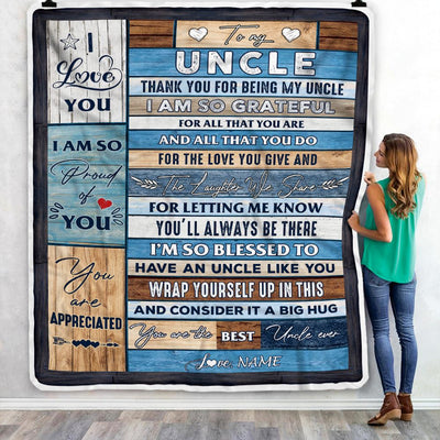 Personalized To My Uncle Blanket from Niece and Nephew Thank you For Being My Uncle Gifts For Birthday Christmas Customized Bed Fleece Throw Blanket | teecentury
