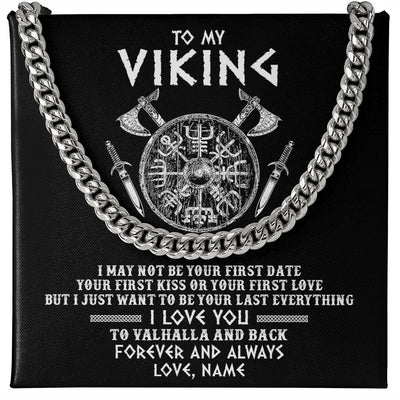 Cuban Link Chain Necklace | Personalized To My Viking Necklace I Love You To Valhalla And Back Husband Boyfriend Men Her Him Birthday Anniversary Day Customized Gift Box Message Card | teecentury