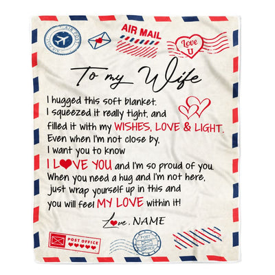 Personalized To My Wife Blanket From Husband Air Mail Letter I Love You Wife For Her Birthday Wedding Anniversary Valentines Day Fleece Throw Blanket | teecentury