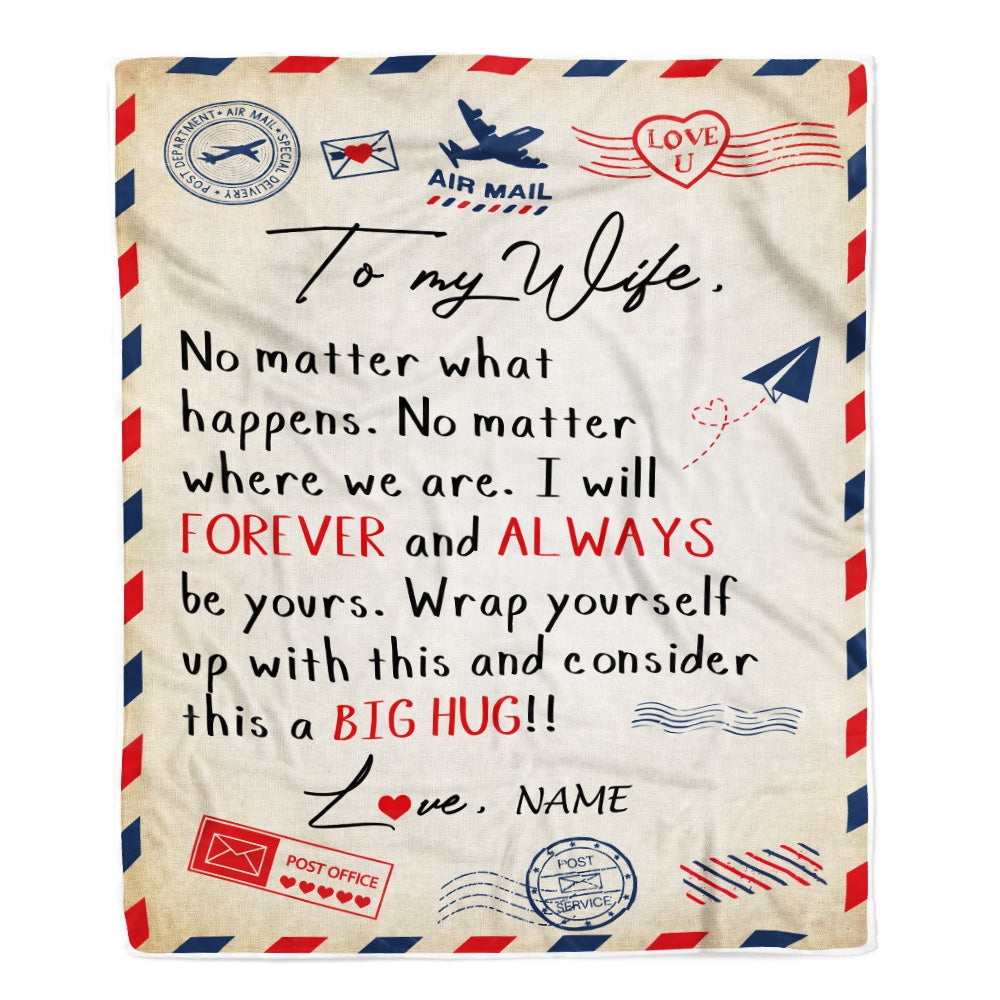 Personalized To My Wife Blanket From Husband Big Hug Air Mail Letter Wife Birthday Anniversary Wedding Valentine's Day Christmas Gift Bed Fleece Throw Blanket Blanket | Teecentury.com