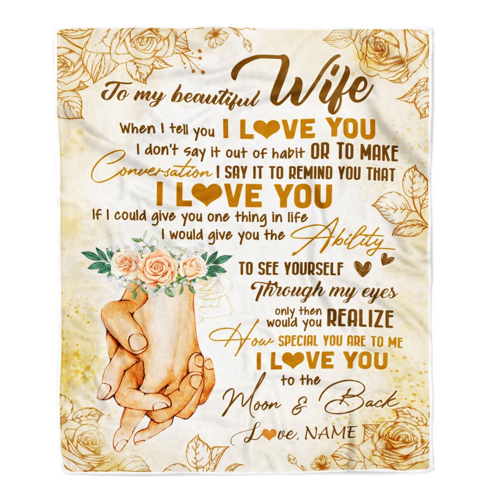 Personalized To My Wife Blanket From Husband Conversation Ability Moon Back Wife Wedding Anniversary Valentine Birthday Christmas Customized Fleece Blanket | teecentury