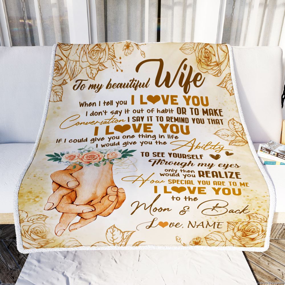 Personalized To My Wife Blanket From Husband Conversation Ability Moon Back Wife Wedding Anniversary Valentine Birthday Christmas Customized Fleece Blanket | teecentury