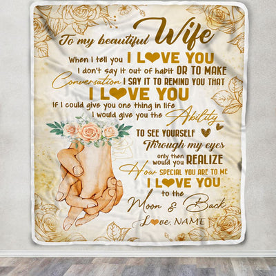 Personalized To My Wife Blanket From Husband Conversation Ability Moon Back Wife Wedding Anniversary Valentine Birthday Christmas Customized Fleece Blanket | teecentury