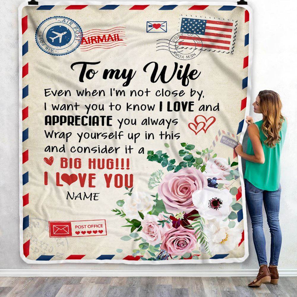 Personalized To My Wife Blanket From Husband Floral Air Mail Letter I Love You Wife For Her Birthday Wedding Anniversary Valentines Day Fleece Blanket | teecentury