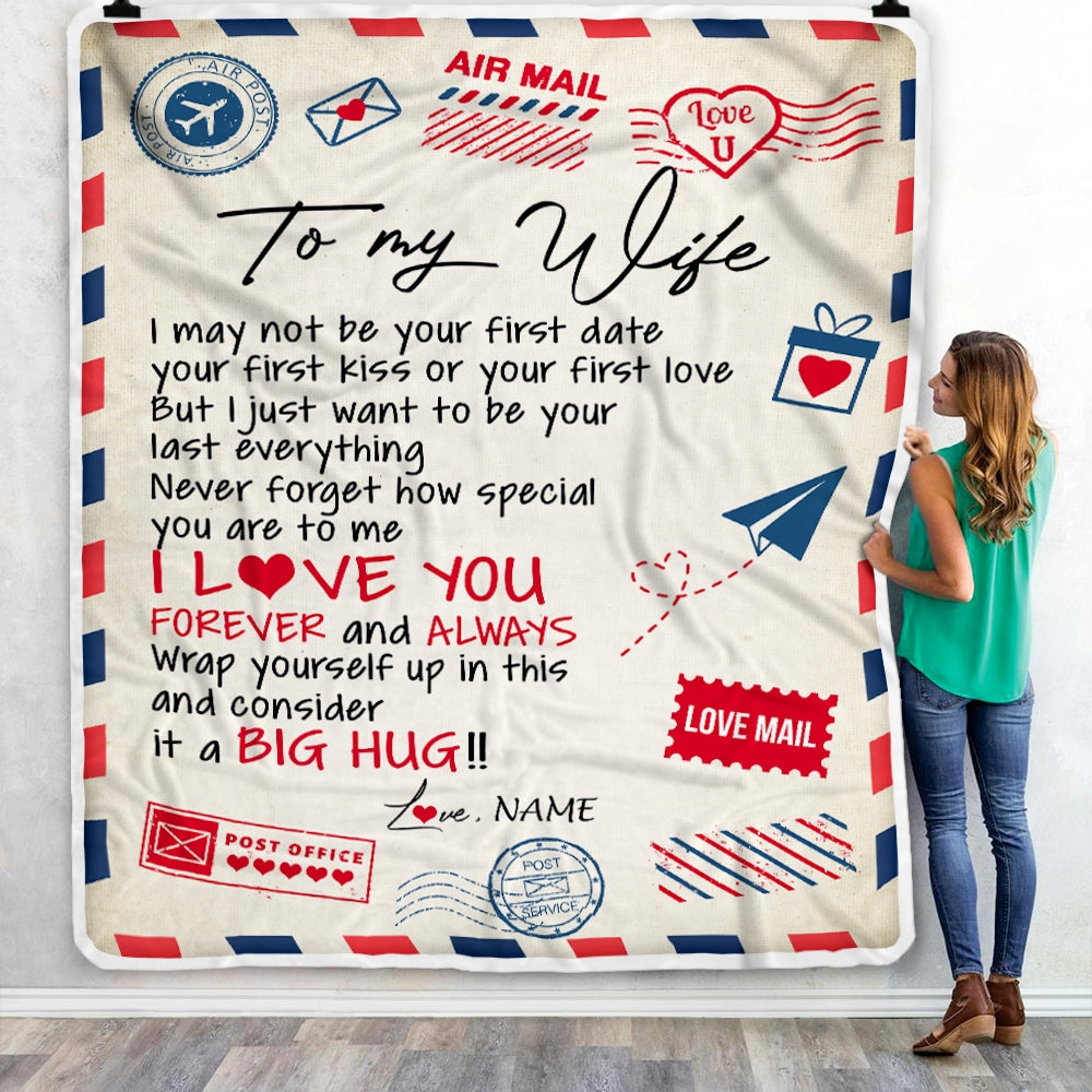 Personalized To My Wife Blanket From Husband Love You Forever Always Airmail Letter Valentine Christmas Wedding Anniversary Customized Fleece Blanket Blanket | Teecentury.com